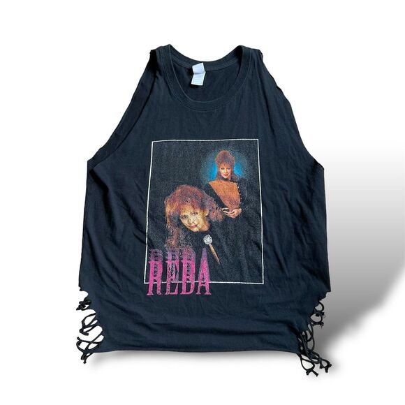 Vintage 1990s Reba McEntire Concert Tank Top Black Graphic Print Fringe Size M - Picture 2 of 6